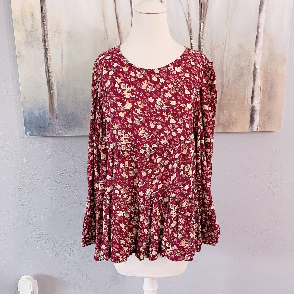 Time And Tru Women's Long Sleeve Baby Doll Style Top, Size Medium NEW